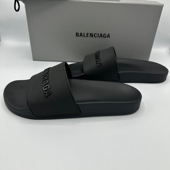Balenciaga Black Logo Pool Slides Rubber Size 39 - Picture 7 of 8